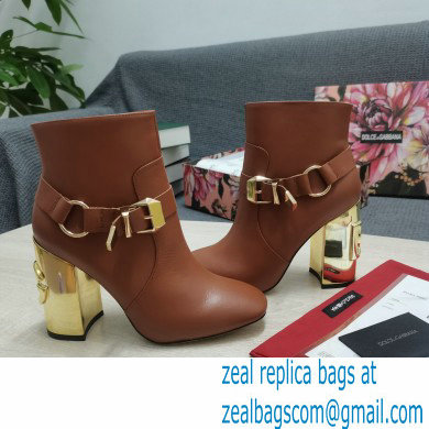 Dolce  &  Gabbana Heel 10.5cm Leather Ankle Boots Caramel with DG Karol Heel and Buckle 2021